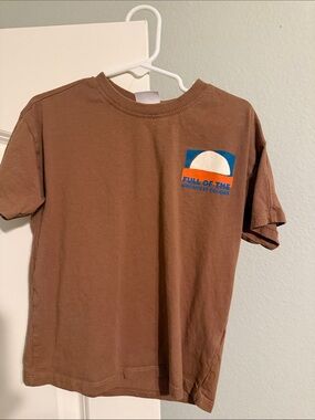 Zara Brown Kids Graphic T‑Shirt with Small Multicolor Chest Print